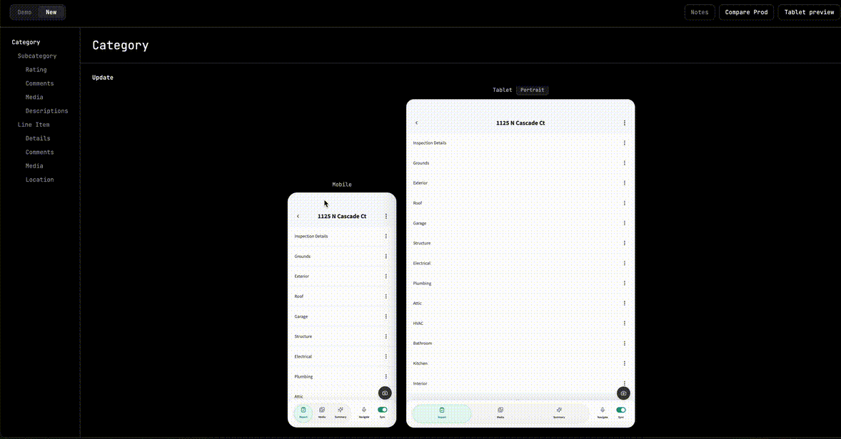 Parallel device comparison view in the tooling workflow
