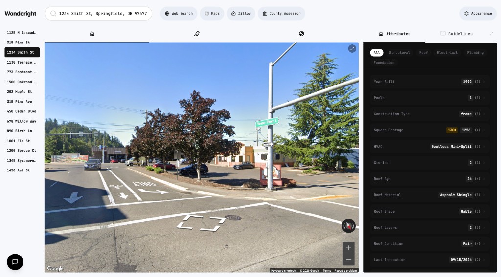 Street-level property view with structural and foundation attributes highlighted